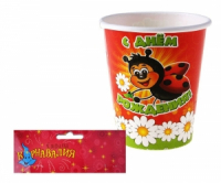 Набор "Божья коровка" Набор "Смайл". Тарелки (6шт) + салфетки (20 шт) + стаканчик (6 шт) + скатерть