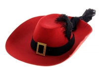 Карнавальная шляпа красная с пером и лентой
