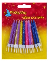 Свечи восковые с блёстками для торта "Яркие цвета" (набор 15 шт)