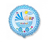 Фольгированный шар"Детская коляска для мальчика" Круг 18"