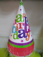  Колпак белый "happy bithday " полоски