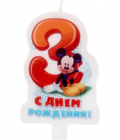 Свеча в торт "С днем рождения", цифра 3, Микки Маус