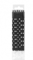  Свечи Черные со звездами 9,8 см с держателями 12шт